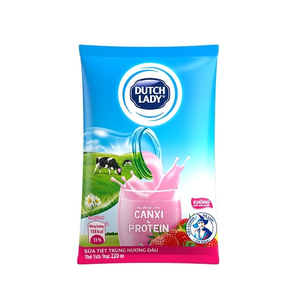 Sữa Tươi Tiệt Trùng Cô Gái Hà Lan Hương Dâu - Bịch 220Ml