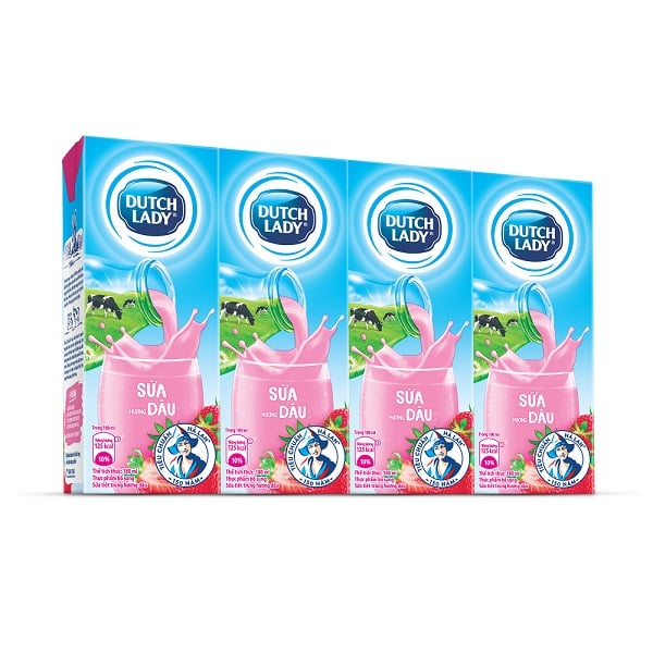 Sữa Tươi Tiệt Trùng Cô Gái Hà Lan Hương Dâu - Lốc 4 Hộp X 180Ml