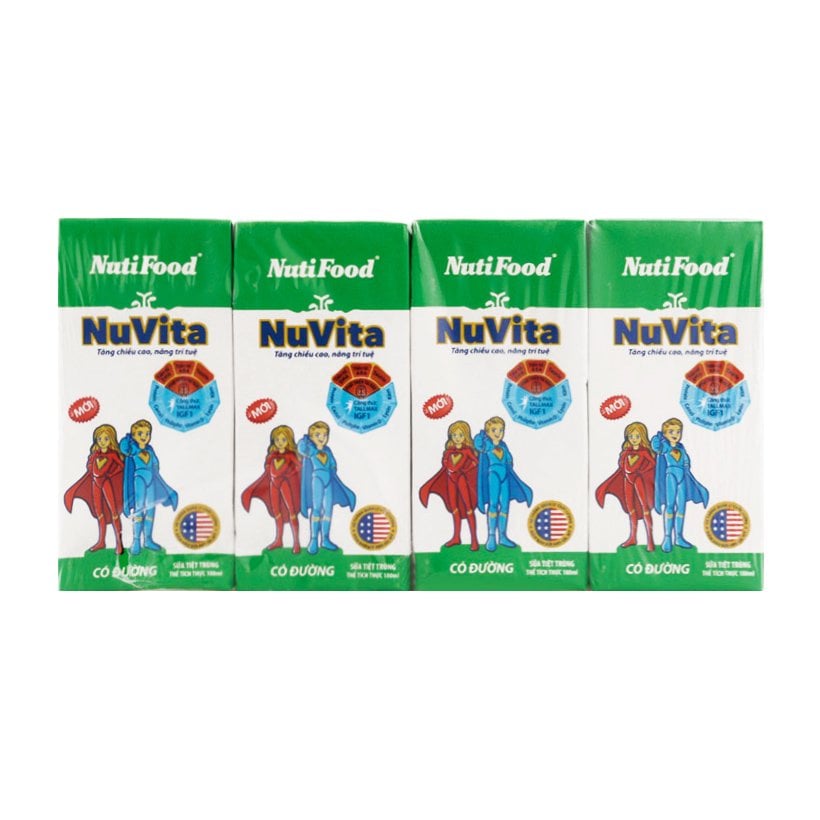 Sữa Tươi Tiệt Trùng Nuvita Có Đường - Lốc 4 Hộp X 180Ml