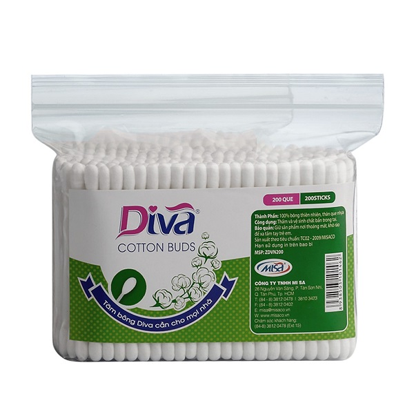 Tăm Bông Vệ Sinh Tai Diva Dạng Túi 200 Que