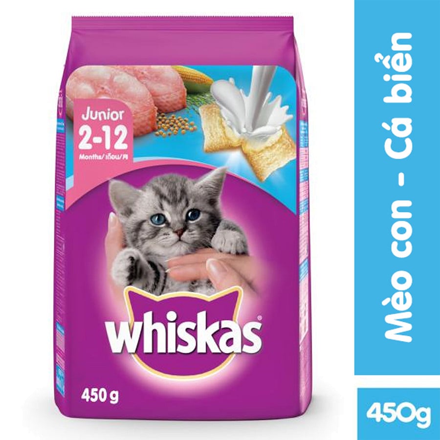 Thức Ăn Cho Mèo Con Whiskas Cá Biển Và Sữa Túi 450G