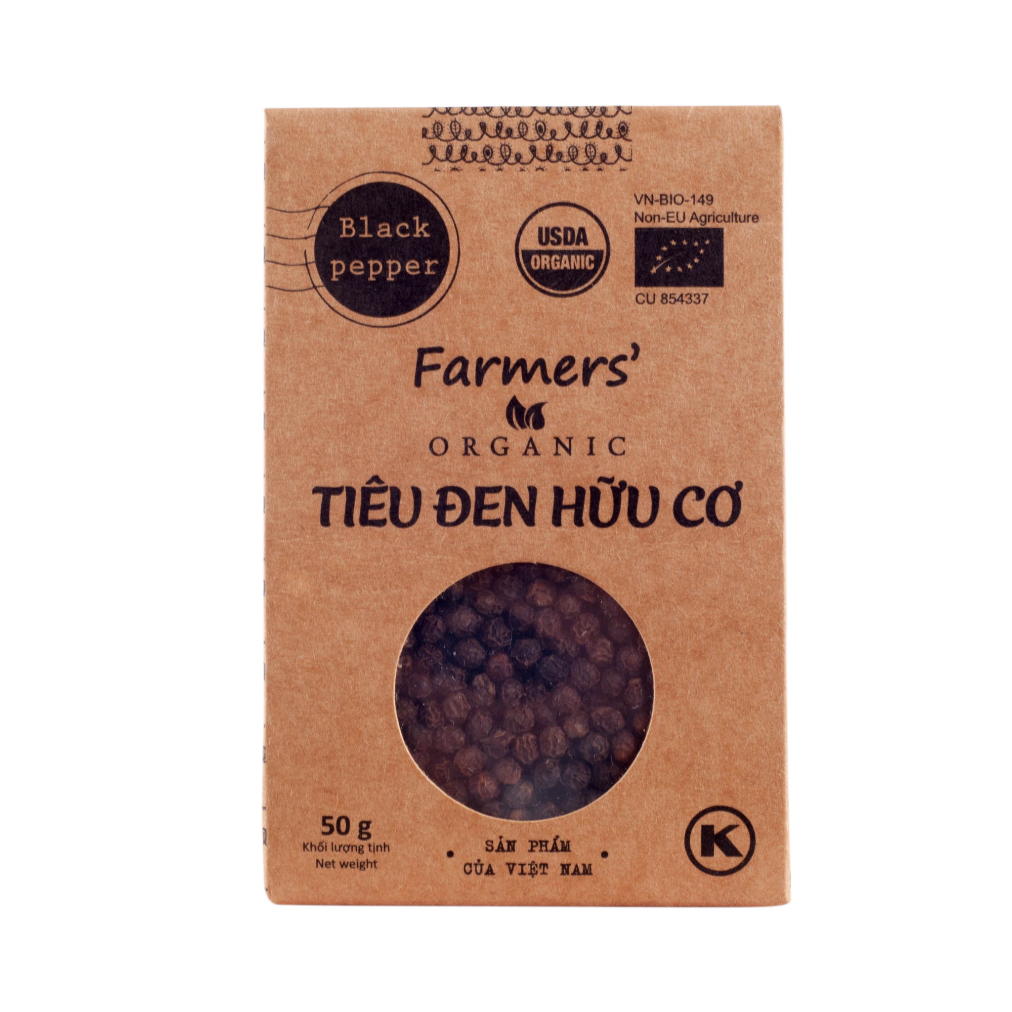 Tiêu Đen Hạt Hữu Cơ Farmers Organic Túi 50G