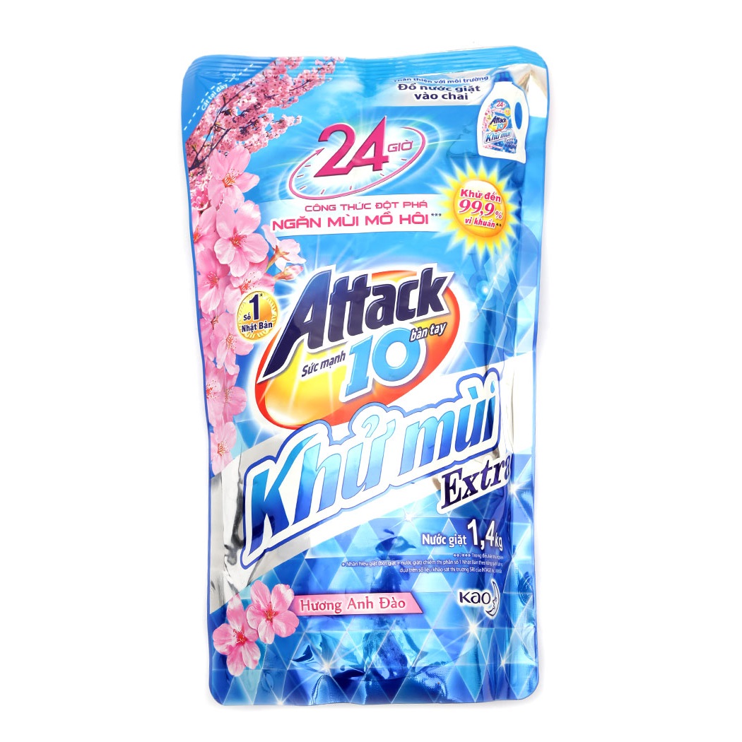 Nước Giặt Attack Khử Mùi Túi 1.4Kg - Hương Hoa Anh Đào