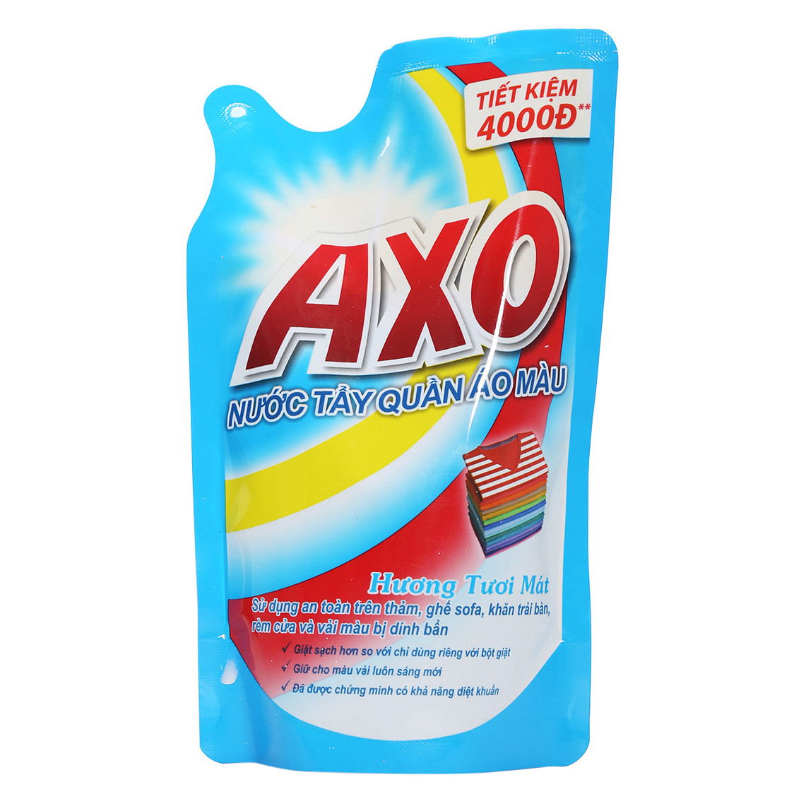 Nước Tẩy Quần Áo Màu Axo Xanh Dương - Hương Tươi Mát, Túi 400Ml
