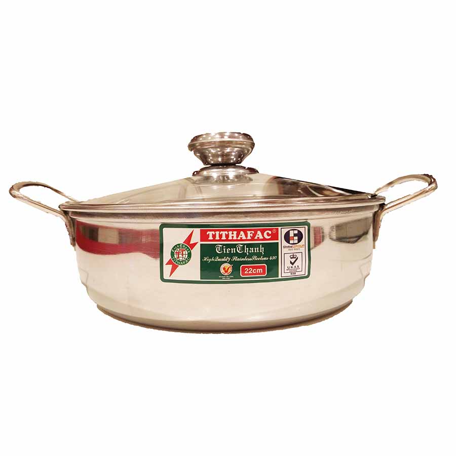 Nồi Inox Tithafac Nắp Kính Có Vỉ 22Cm