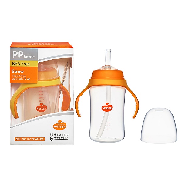 Bình Sữa Pp Cổ Rộng Ống Hút Angel Wesser 260Ml