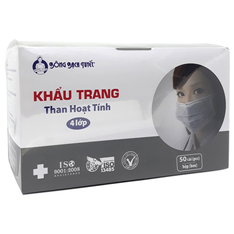 Khẩu Trang Than Hoạt Tính Bông Bạch Tuyết - Hộp 50 Cái