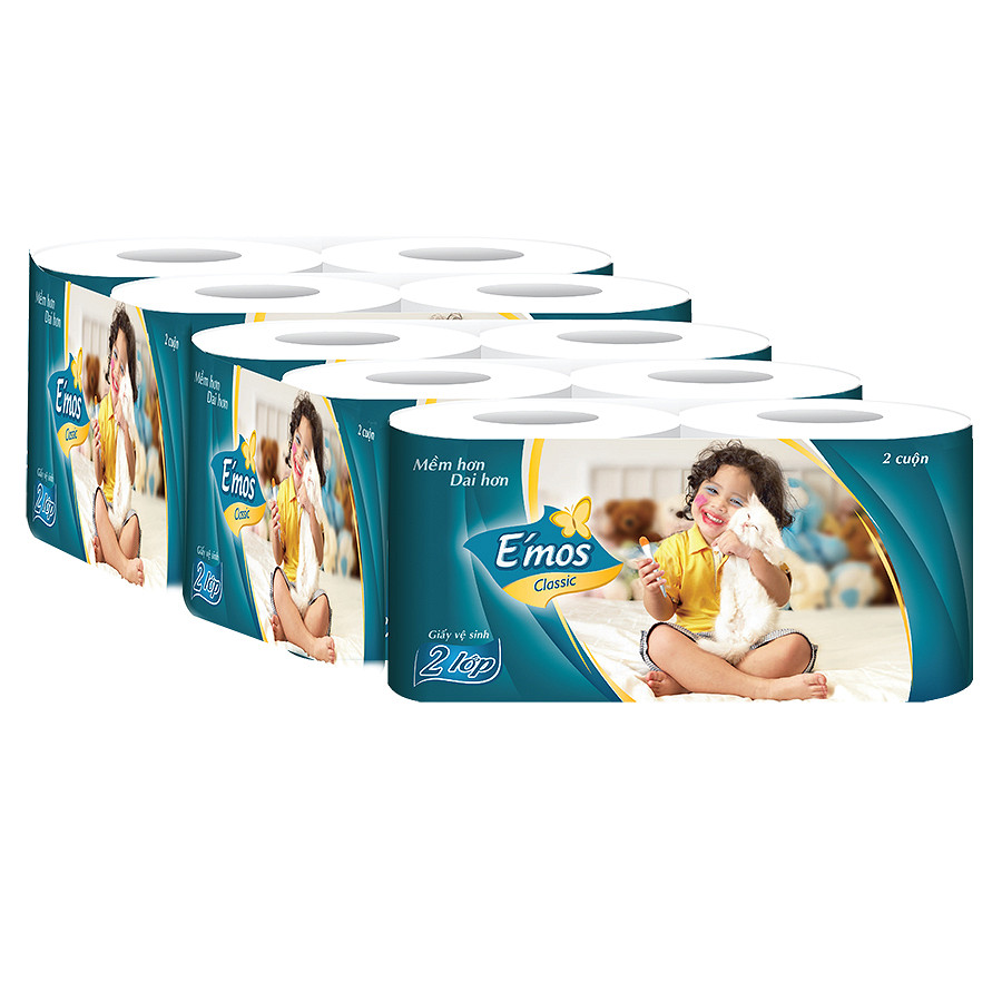 Giấy Vệ Sinh E'mos Classic 2 Lớp - Lốc 10 Cuộn