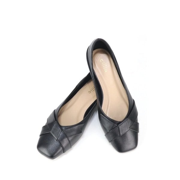 Giày Búp Bê Mũi Vuông Màu Đen Cillie 1136 (Store 5703)