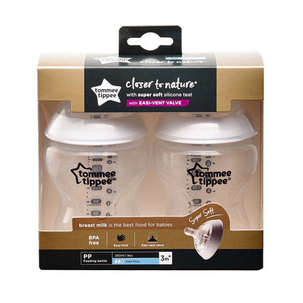 Bình Sữa Ty Siêu Mềm Tự Nhiên Tommee Tippee Closer To Nature Pp 260Ml (Bình Đôi)