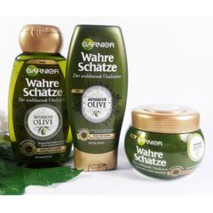 GARNIER Wahre Schatze Olive Maske - Kem Ủ tóc từ dầu Oliu phục hồi tóc khô, gãy, rụng 300ml