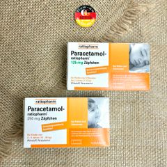 RATIOPHARM Paracetamol 250mg - Viên đạn Hạ Sốt, Giảm Đau, Chống Viêm cho trẻ từ 2 đến 8 tuổi, hộp 10 viên