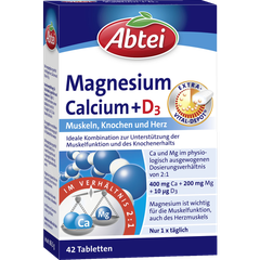 ABTEI Magnesium + Calcium + D3 - Viên nén Magie tốt cho cơ bắp, cơ tim, cùng canxi + D3 chống loãng xương, hộp 42 viên