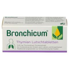 BRONCHICUM Thymian - Viên ngậm thảo dược trị ho, viêm phế quản, nhiễm khuẩn hô hấp, cho trẻ từ 6 tuổi và người lớn - Hộp 50 viên