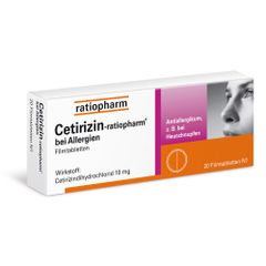 CETIRIZIN - Thuốc điều trị dị ứng cấp cho trẻ 2 tuổi trở lên và người lớn, hộp 20 viên - ratiopharm bei Allergien 10 mg