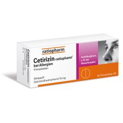 CETIRIZIN - Thuốc điều trị dị ứng cấp cho trẻ 2 tuổi trở lên và người lớn, hộp 50 viên - ratiopharm bei Allergien 10 mg