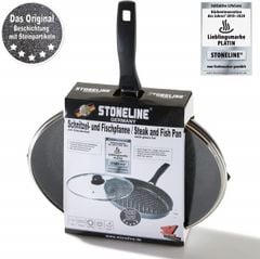 Chảo rán cá Oval nhôm đúc, chống dính hạt đá, nắp kính - STONELINE Fischpfanne XXL 35x24x5cm