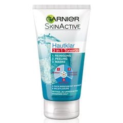 Garnier Hautklar 3in1 - Sữa rửa mặt làm sạch da, trị mụn, mặt nạ, tuýp 150ml