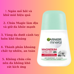 GARNIER - Lăn khử mùi cơ thể siêu khô nữ, lọ 50ml Magnesium Ultra Dry 48h