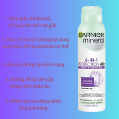 GARNIER - Xịt khử mùi cơ thể bảo vệ cơ thể 6in1, 48h, lọ 150ml Mineral Antitranspirant Deospray 6 in 1 Protection