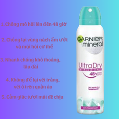 GARNIER - Xịt khử mùi cơ thể siêu khô 48h, lọ 150ml - Mineral Antitranspirant Deospray Ultra Dry