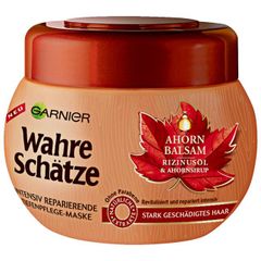 GARNIER Wahre Schatze Ahorn Balsam Maske - Mặt nạ Ủ từ dầu Thầu Dầu & Siro Phong phục hồi tóc hư tổn nặng 300ml