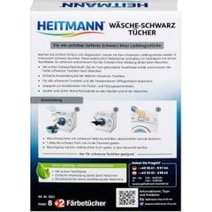 HEITMANN - Giấy nhuộm Đen quần áo, cho quần áo màu đen bị bạc màu trở nên như mới, hộp 10 tờ