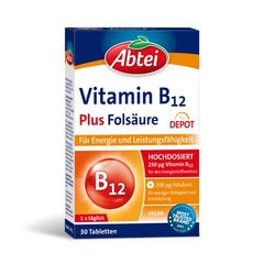 Abtei Vitamin B12 Plus Fölsäure Tabletten - Hỗ trợ duy trì năng lượng, giảm mệt mỏi, hộp 30 viên.