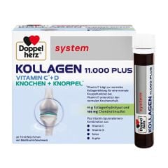 Doppel herz KOLLAGEN 11.000 PLUS - VI CHẤT BẢO VỆ, NUÔI DƯỠNG SỤN, XƯƠNG VÀ KHỚP, hộp 30 ống thủy phân dạng nước hấp thụ tối ưu vào cơ thể