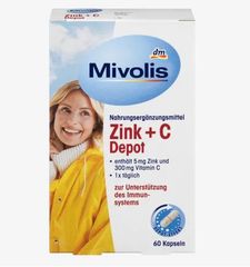 MIVOLIS Zink + C Depot - Viên nang bổ sung kẽm + C tăng cường hệ miễn dịch khỏe mạnh, hộp 60 viên