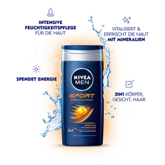 NIVEA MEN 3in1 - Pflegedusche Sport - Sữa tắm gội thể thao tiếp thêm sinh lực, 250ml