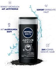 NIVEA MEN 3in1 - Pflegedusche Active Clean - Sữa tắm gội Than hoạt tính