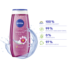 NIVEA Duschgel Waterlily & Oil - Sữa tắm tẩy da chết, sáng da tinh dầu hoa súng,  chai 250 ml