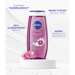 NIVEA Duschgel Waterlily & Oil - Sữa tắm tẩy da chết, sáng da tinh dầu hoa súng,  chai 250 ml