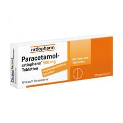 RATIOPHARM Paracetamol 500mg - Viên uống giảm đau và hạ sốt , hộp 20 viên