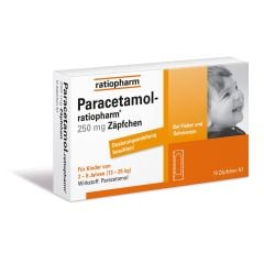 RATIOPHARM Paracetamol 250mg - Viên đạn Hạ Sốt, Giảm Đau, Chống Viêm cho trẻ từ 2 đến 8 tuổi, hộp 10 viên