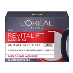 L'Oreal Paris - Miếng đệm nâng cơ, tẩy da chết, se khít lỗ chân lông - Revitalift Laser X3 Anti-Age Glykol Pads, 30 miếng