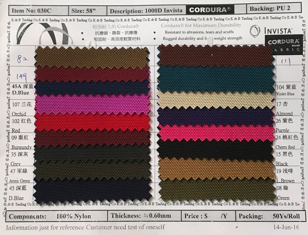 Item 030C: 1000D Invista Cordura Backing PU2