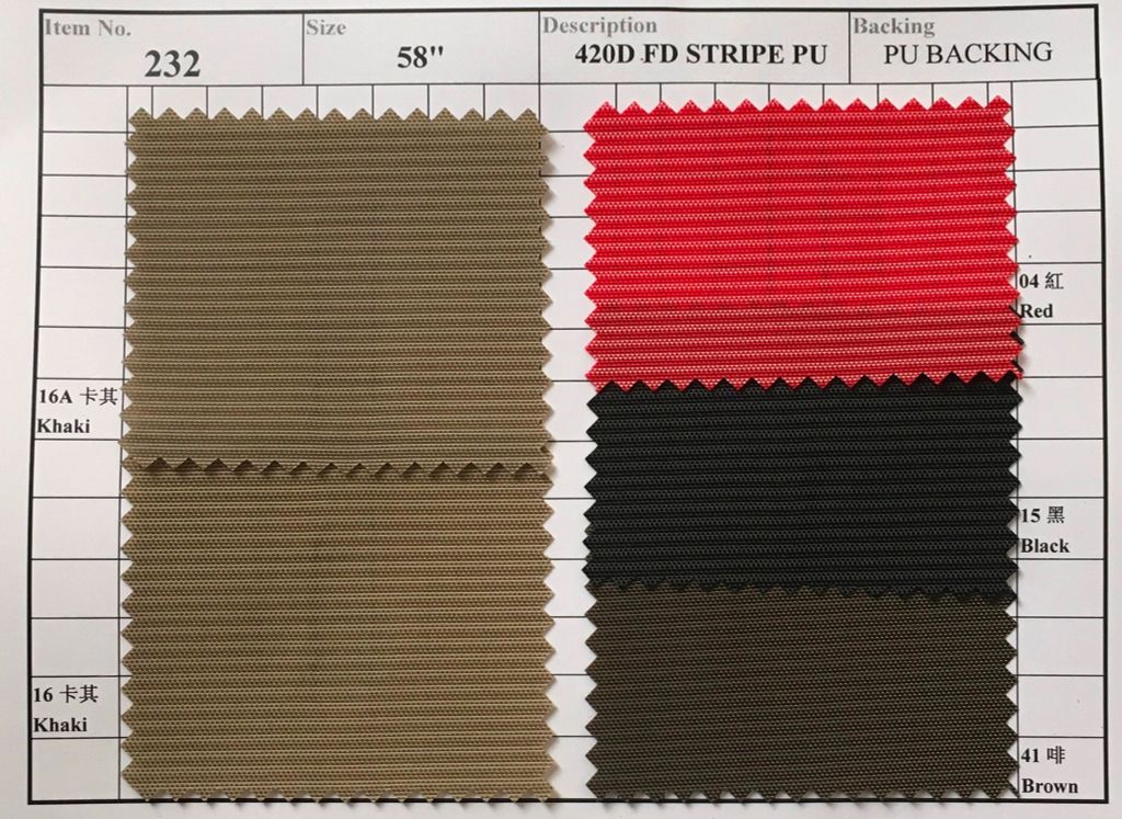 Item 232: 420D FD Stripe Backing PU