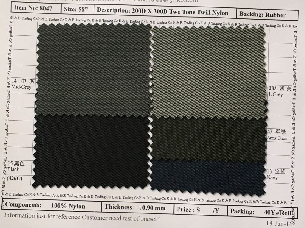 Item 8047: 200Dx  300D Two Tone Twill Nylon Backing Rubber
