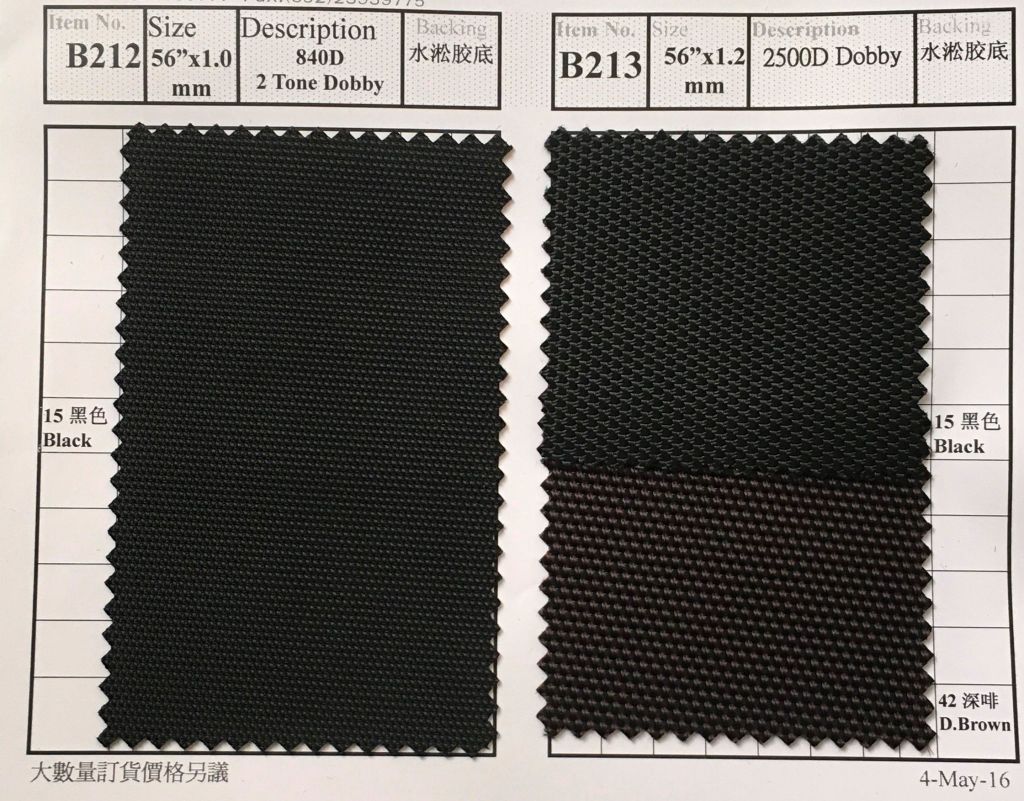 Item B212-B213: 840D two tone Dobby and 2500D Dobby Backing Rubber