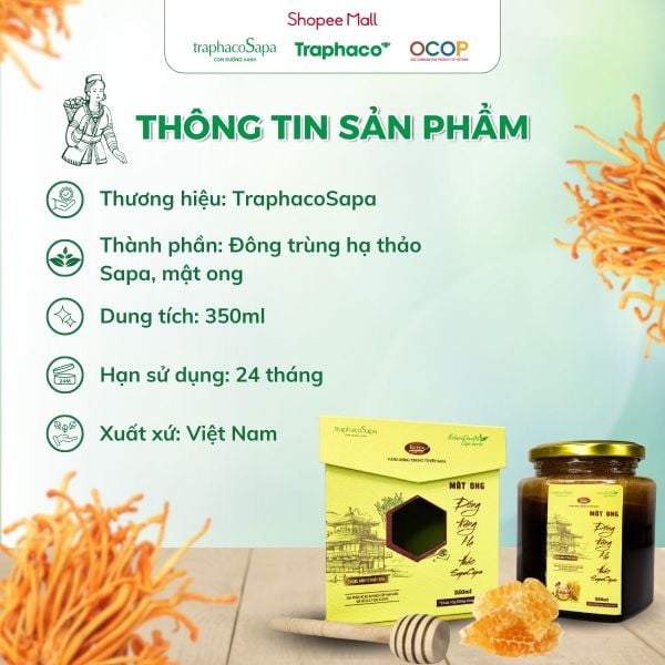  Đông Trùng Hạ Thảo Ngâm Mật Ong Sapaceps TRAPHACOSAPA Tăng Miễn Dịch Cải Thiện Trí Nhớ Giảm Mệt Mỏi 350ml 