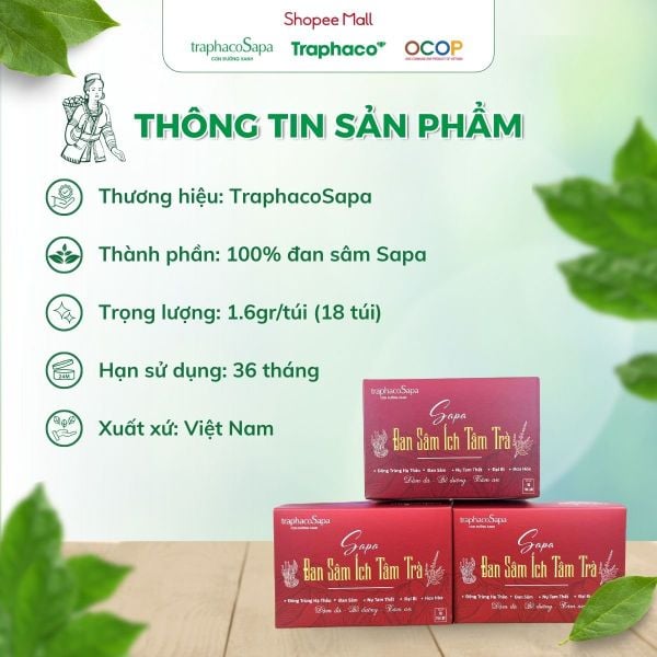  Trà Túi Lọc Đan Sâm Ích Tâm Trà Sapa TRAPHACOSAPA Dưỡng Tâm Dưỡng Huyết Tốt Cho Tim Mạch Hộp 18 Túi Lọc 