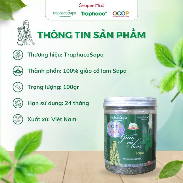  Trà Thảo Dược Giảo Cổ Lam Sapa TRAPHACOSAPA Loại 5 Lá OCOP 3 Sao 100-350gr 