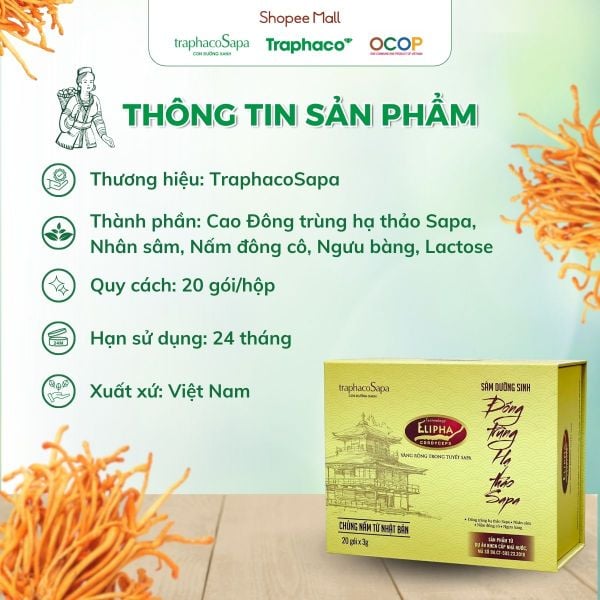  Trà Phun Sương Dưỡng Sinh Đông Trùng Hạ Thảo TRAPHACOSAPA Tốt Cho Sức Khoẻ Xua Tan Mệt Mỏi Hộp 20 Gói 