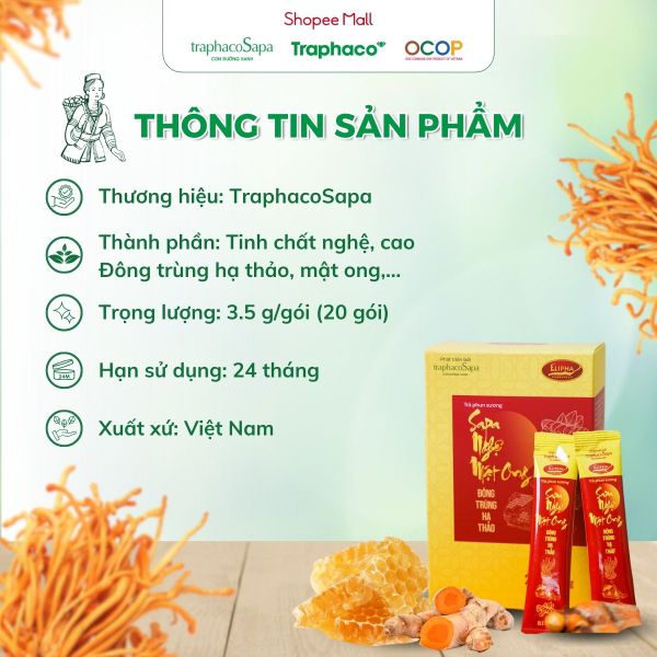  Trà Phun Sương Nghệ Mật Ong Đông Trùng Hạ Thảo Sapa TRAPHACOSAPA Giảm Mệt Mỏi Nâng Cao Cuộc Sống Hộp 20 Gói 