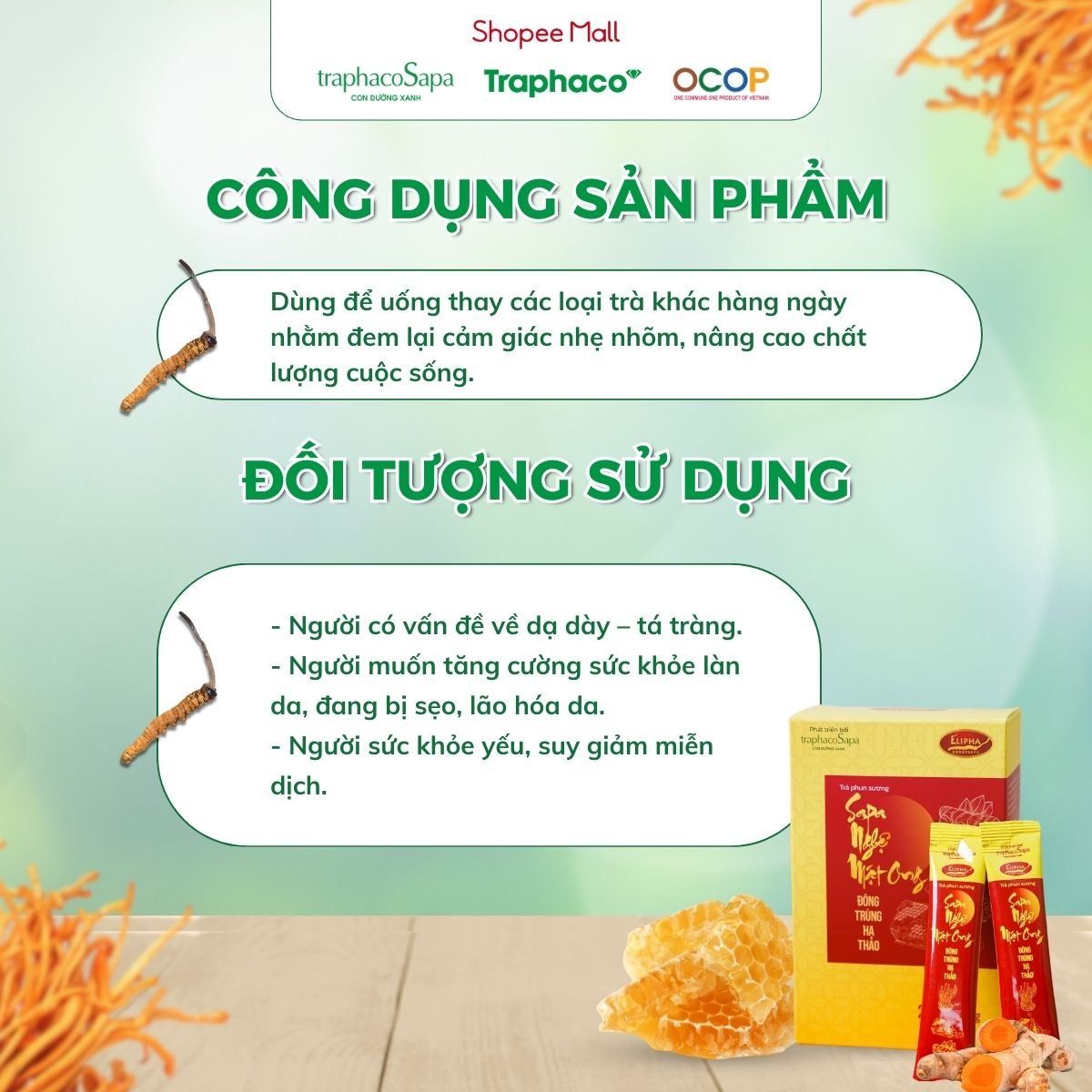  Trà Phun Sương Nghệ Mật Ong Đông Trùng Hạ Thảo Sapa TRAPHACOSAPA Giảm Mệt Mỏi Nâng Cao Cuộc Sống Hộp 20 Gói 