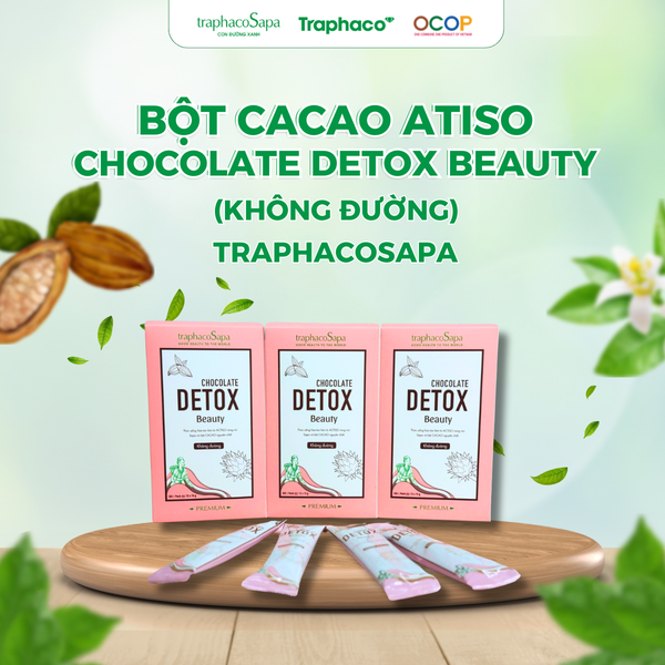  Bột Cacao - Atiso/Actiso KHÔNG ĐƯỜNG - TRAPHACOSAPA Chocolate Detox OCOP 4 Sao Thanh Lọc Cơ Thể Giảm Căng Thẳng Hộp 12 Gói 