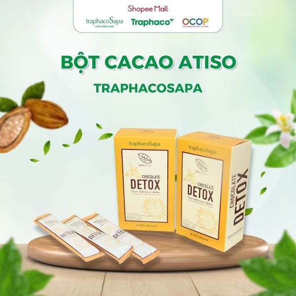  Bột Cacao - Atiso/Actiso TRAPHACOSAPA Chocolate Detox OCOP 4 Sao Thanh Lọc Cơ Thể Giảm Căng Thẳng Hộp 12 Gói 