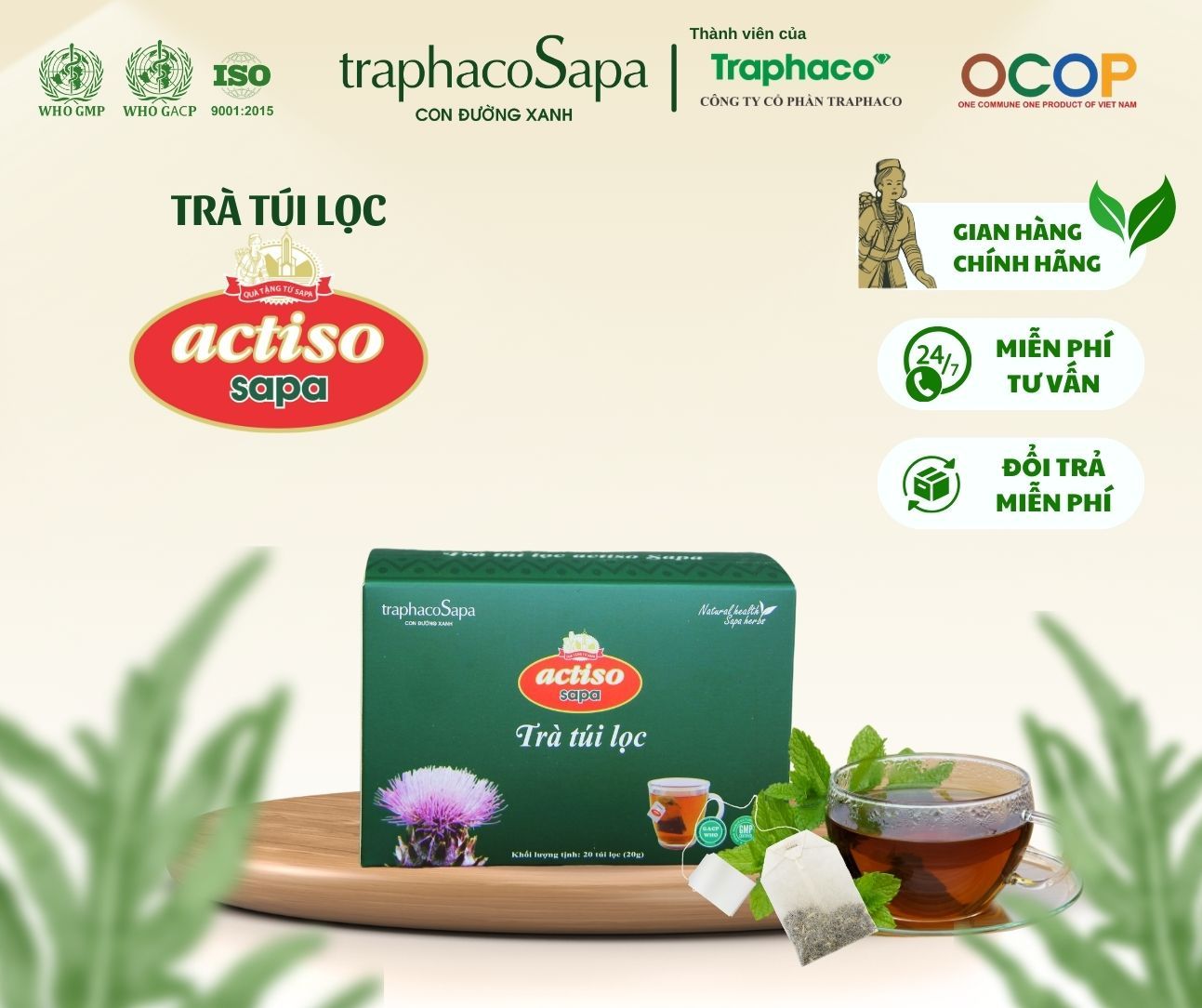  Trà phun sương Actiso Sapa  - Hộp 30 gói dạng cốm hoà tan 